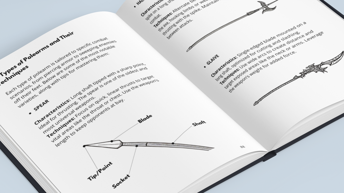Knife fighting techniques book showcasing various weapon types and combat techniques