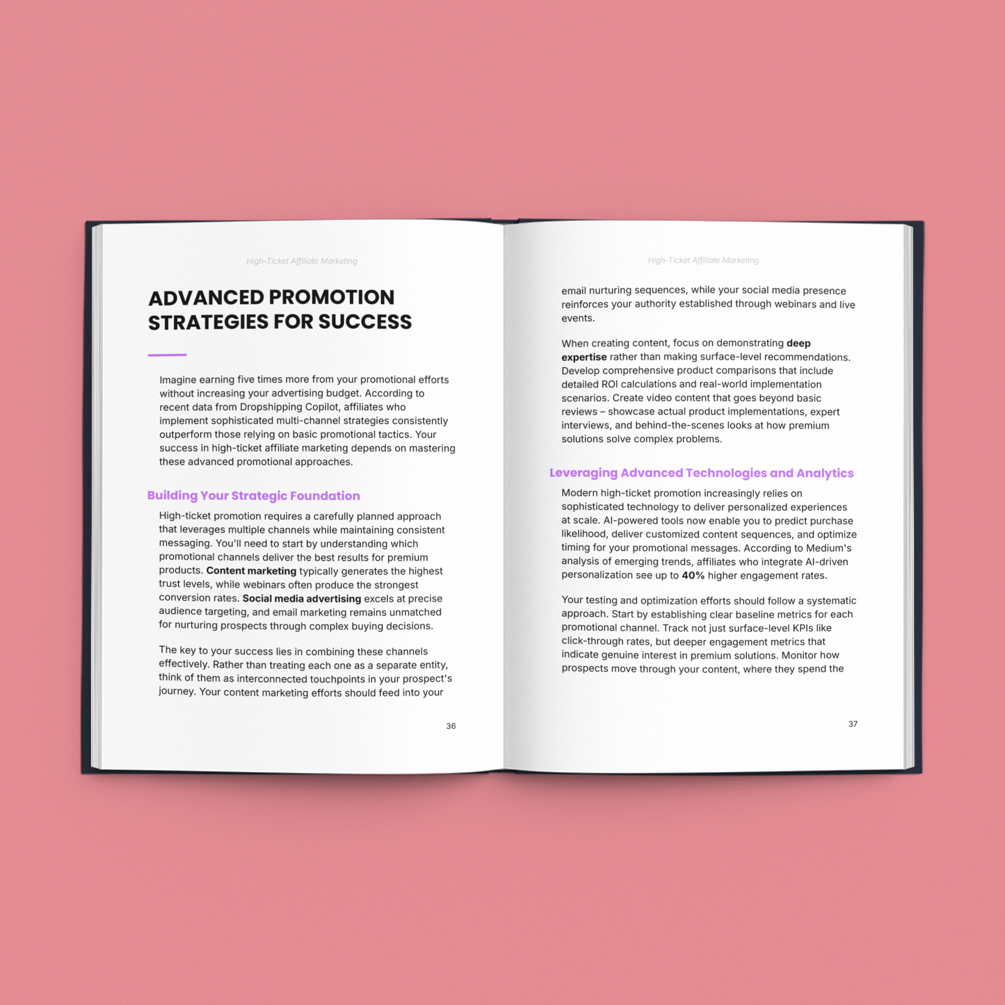 High-Ticket Affiliate Marketing Guide E-Book featuring advanced promotion strategies and analytics insights