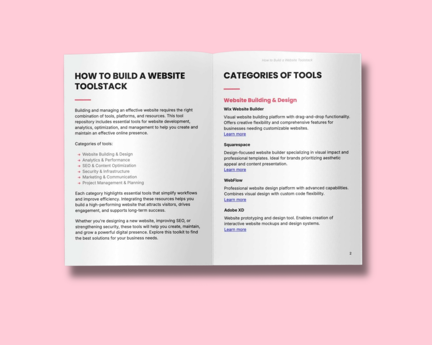 Simplicity simple website builder toolkit brochure showcasing tools for website building and design