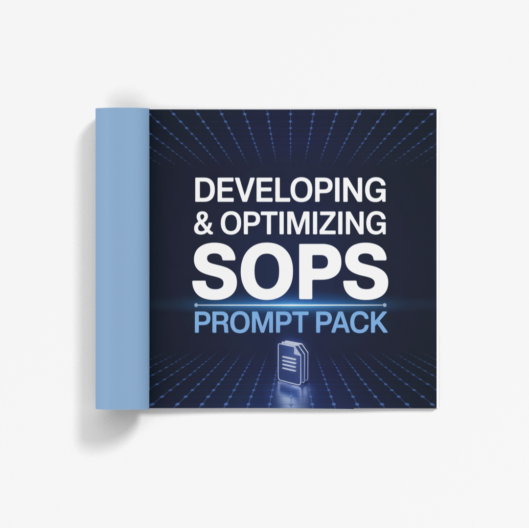 Simplicity Developing and Optimizing SOPs Prompt Pack featuring digital SOP templates on a blue background