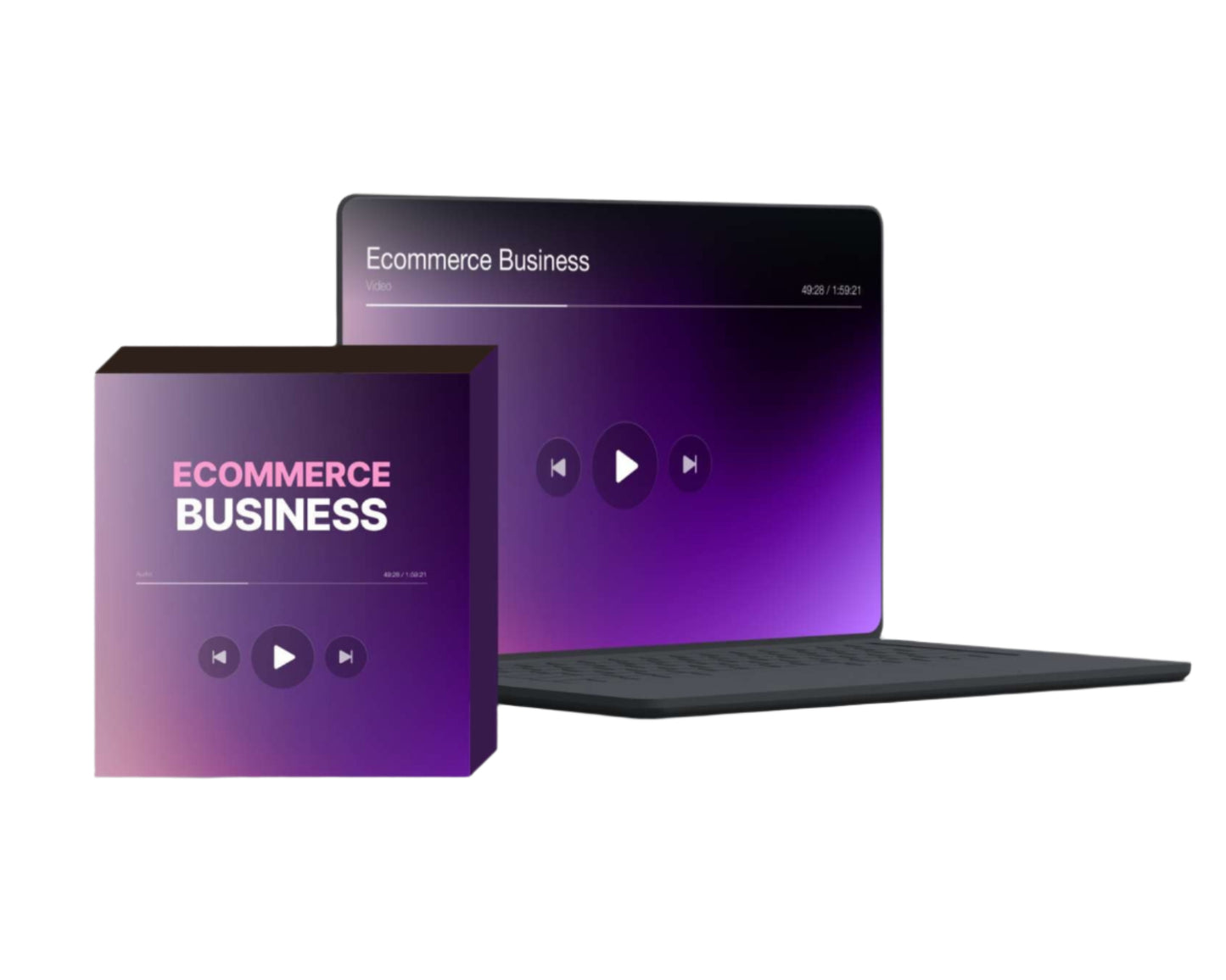 Simplicity ecommerce business course video package with laptop and box featuring educational content