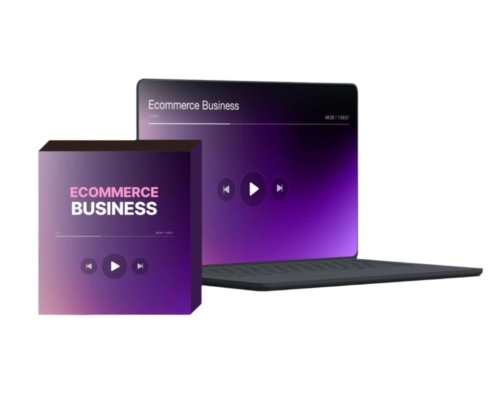 Simplicity ecommerce business course video package with laptop and box featuring educational content
