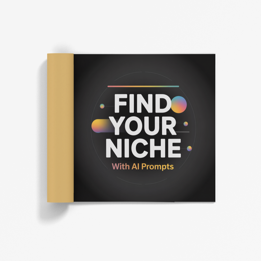 Find Your Niche book cover with AI prompts featuring effective niche finding templates in modern design