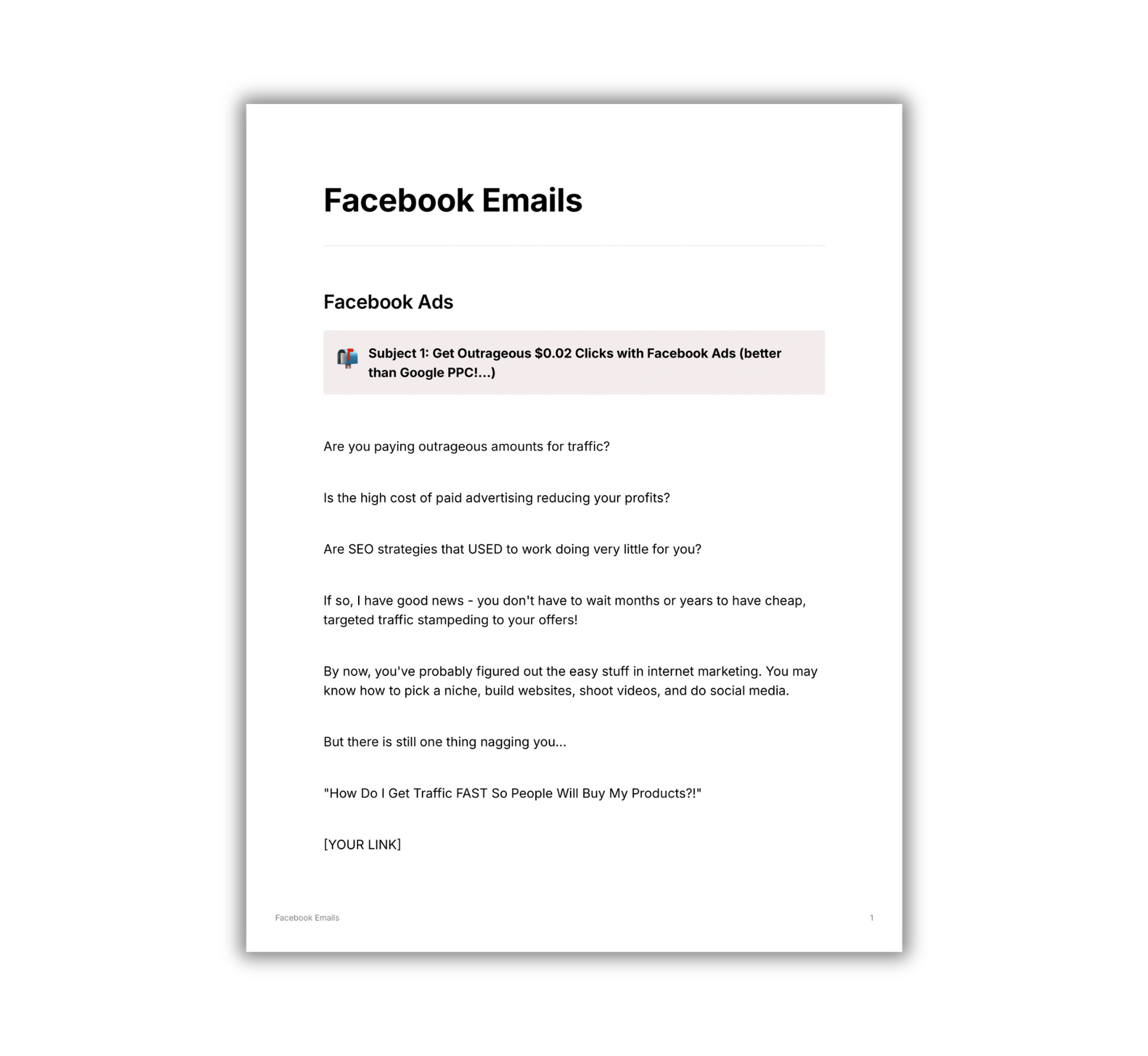 Simplicity email template bundle featuring Facebook Ads strategies for effective marketing