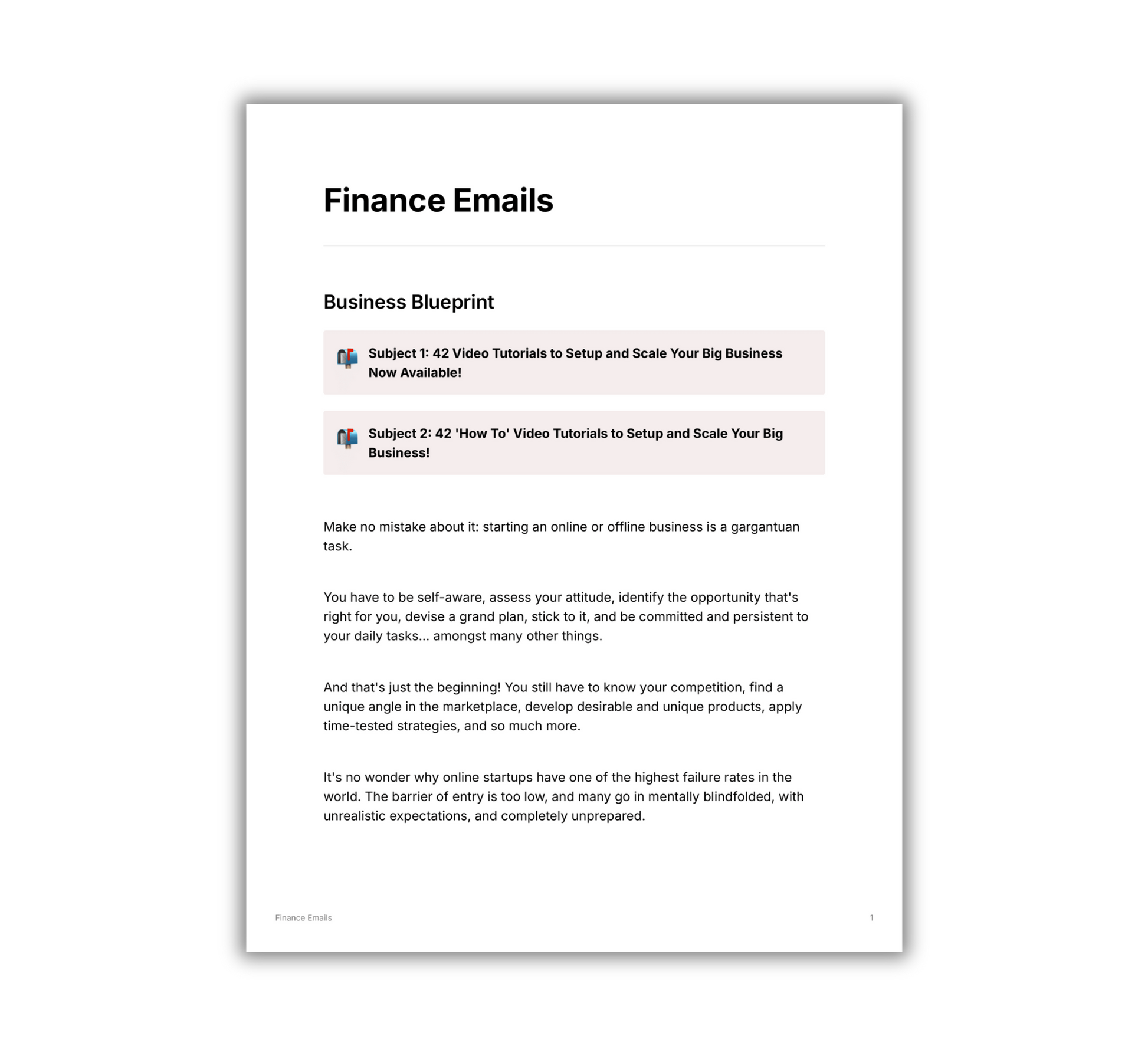 Simplicity email template bundle featuring finance emails and business blueprint tutorials