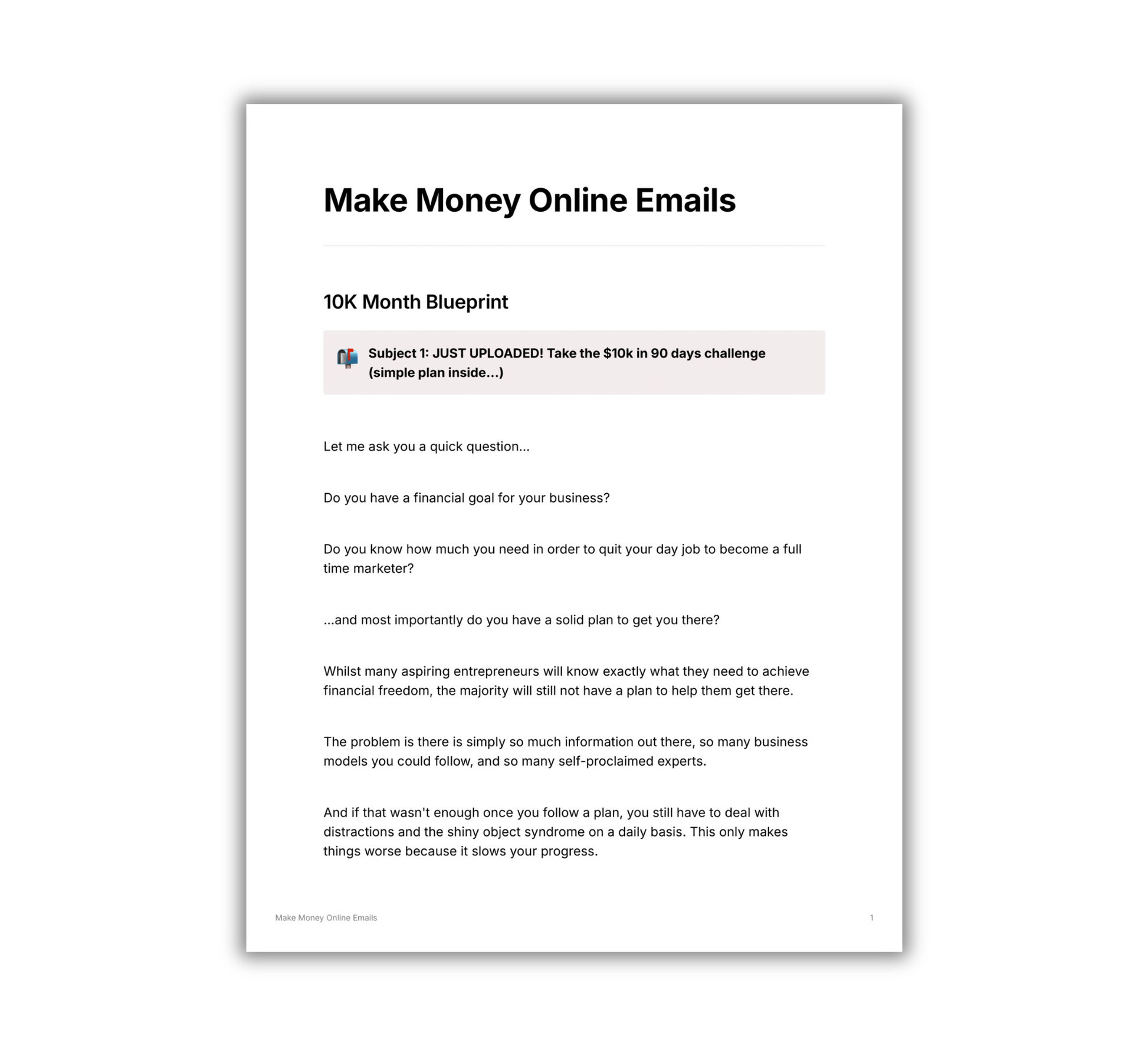 Simplicity email template bundle featuring business planning and money-making strategies