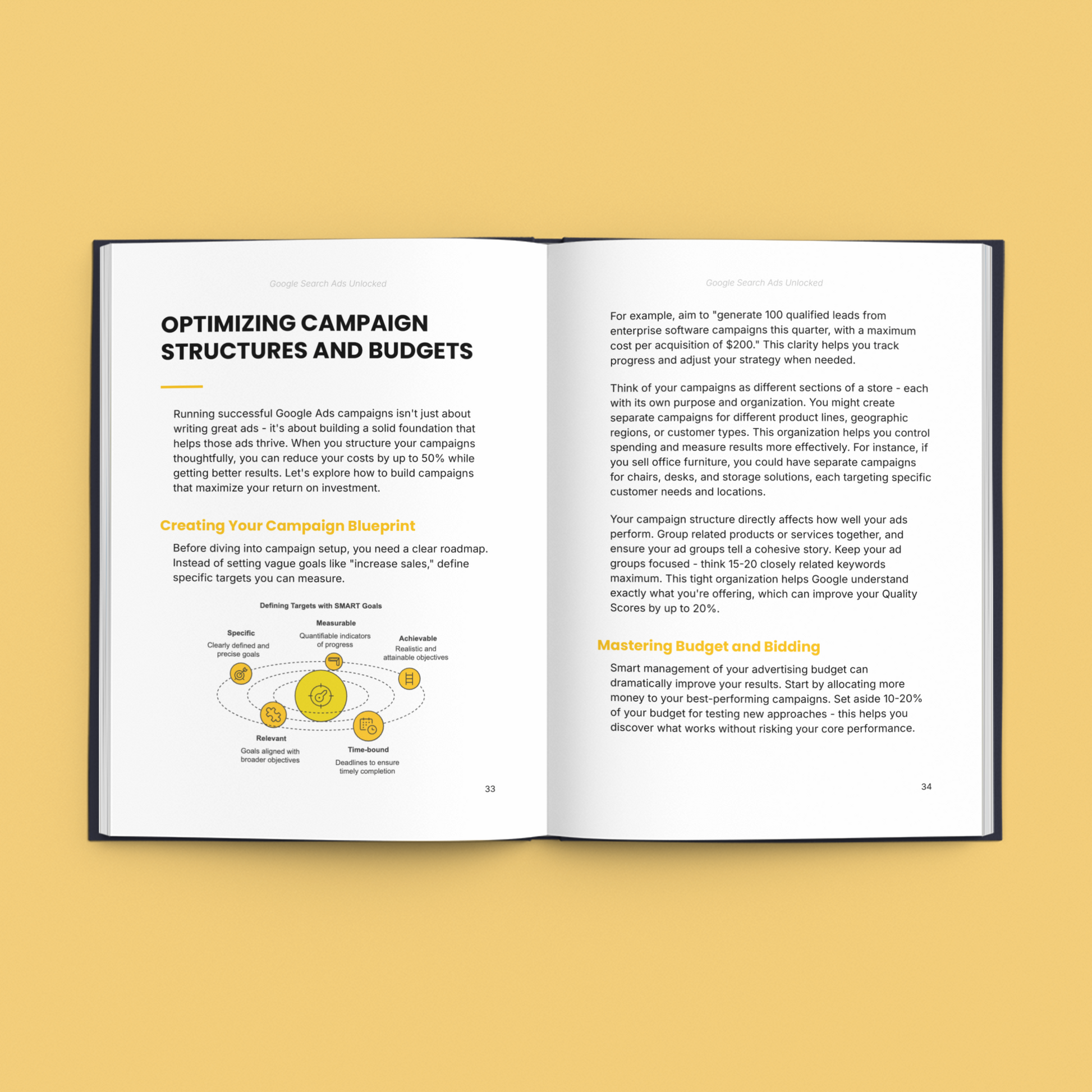 Simplicity E-Book on Google Ads profit strategies featuring examples and budgeting tips