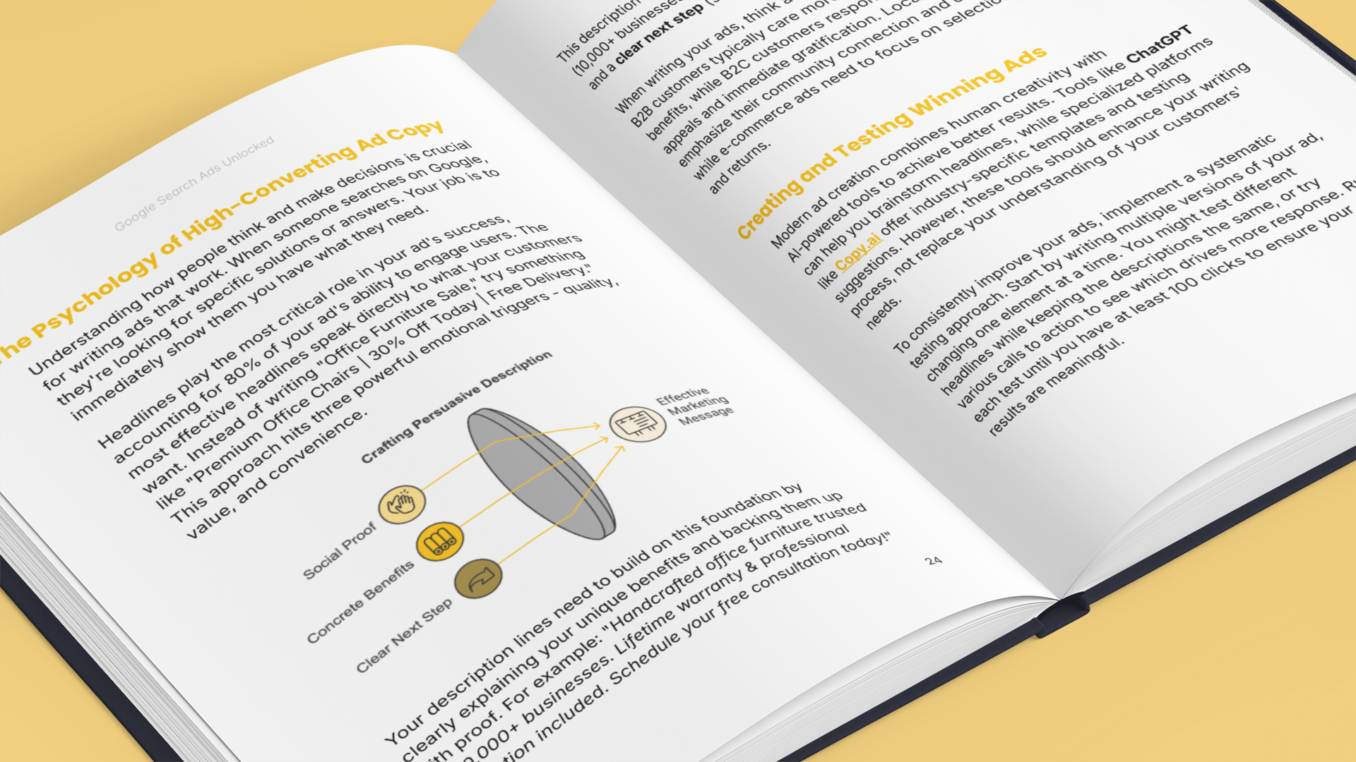 Simplicity E-Book featuring Google Ads profit strategies with insights on high-converting ad copy and testing.