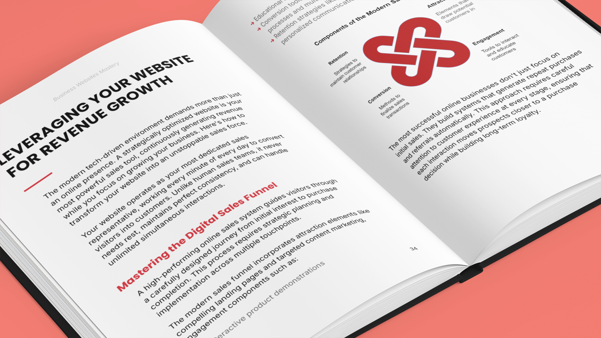 Simplicity E-Book open to pages about mastering the digital sales funnel to learn website creation