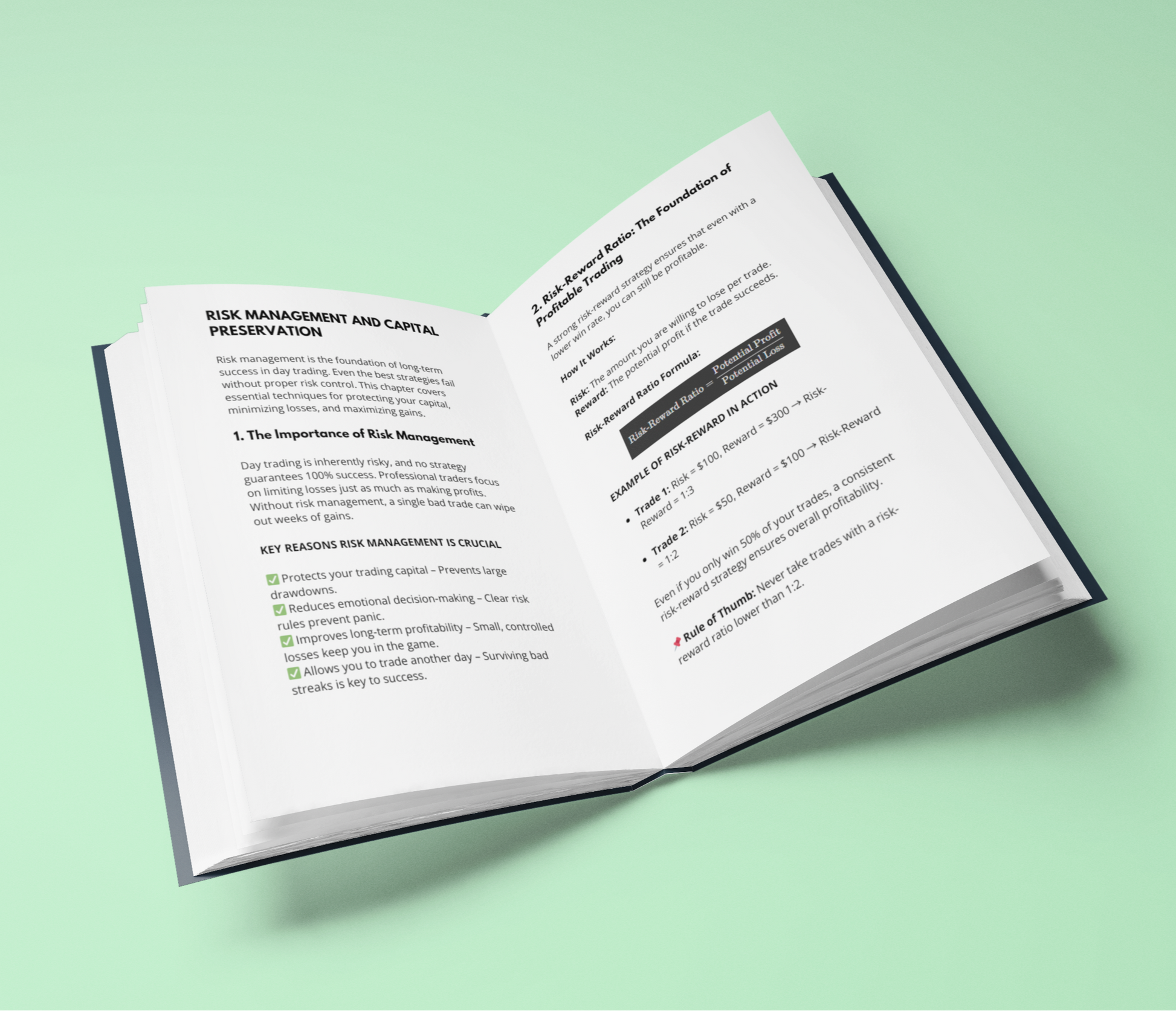 Open Day Trading Mastery E-Book showcasing essential concepts for mastering day trading for beginners