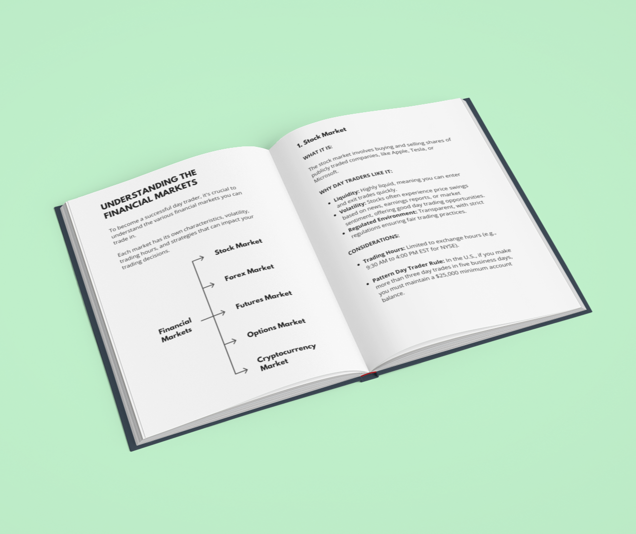 Open Day Trading Mastery E-Book showing tips for mastering day trading for beginners