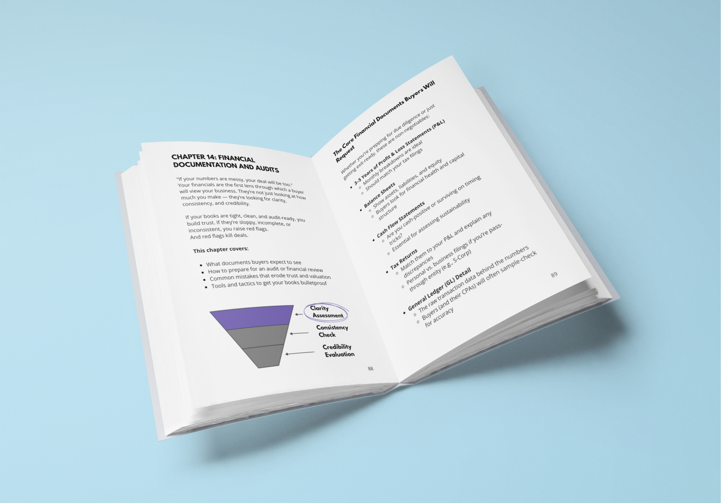 Open e-book showing chapter on financial documentation in the sell your business guide