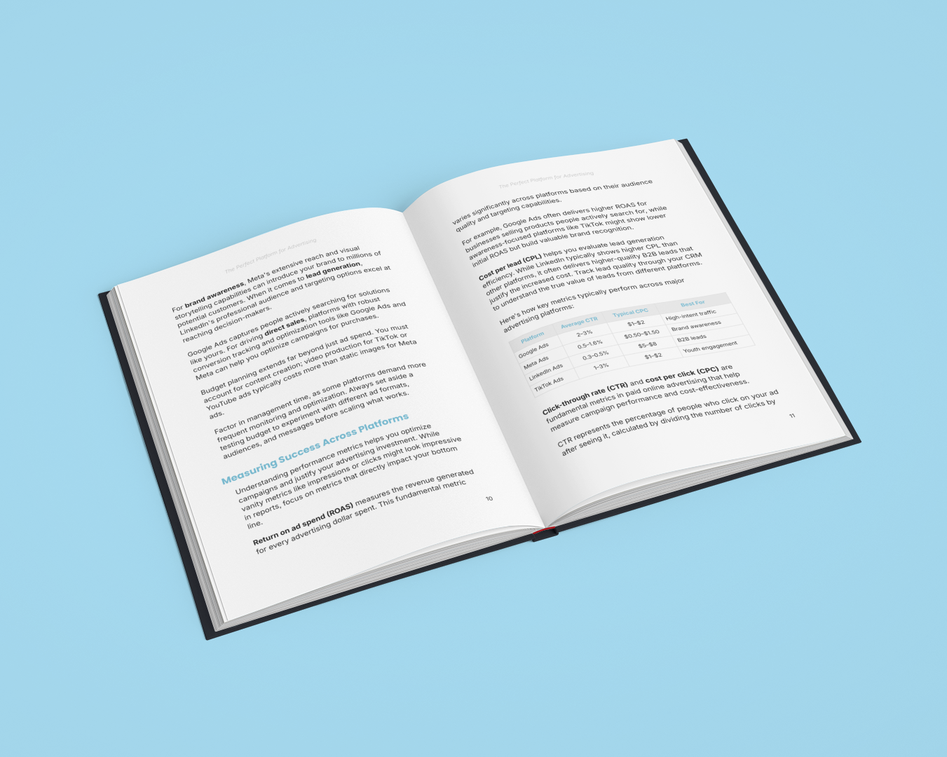 Open Simplicity E-Book on advertising platform course with detailed information and tables