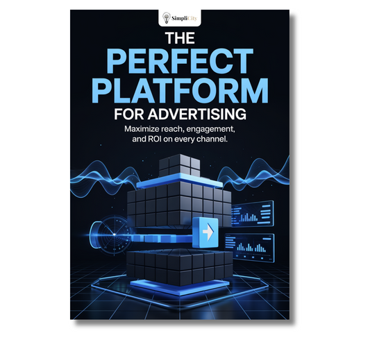 E-Book cover titled The Perfect Platform for Advertising featuring graphs and digital elements for the advertising platform course