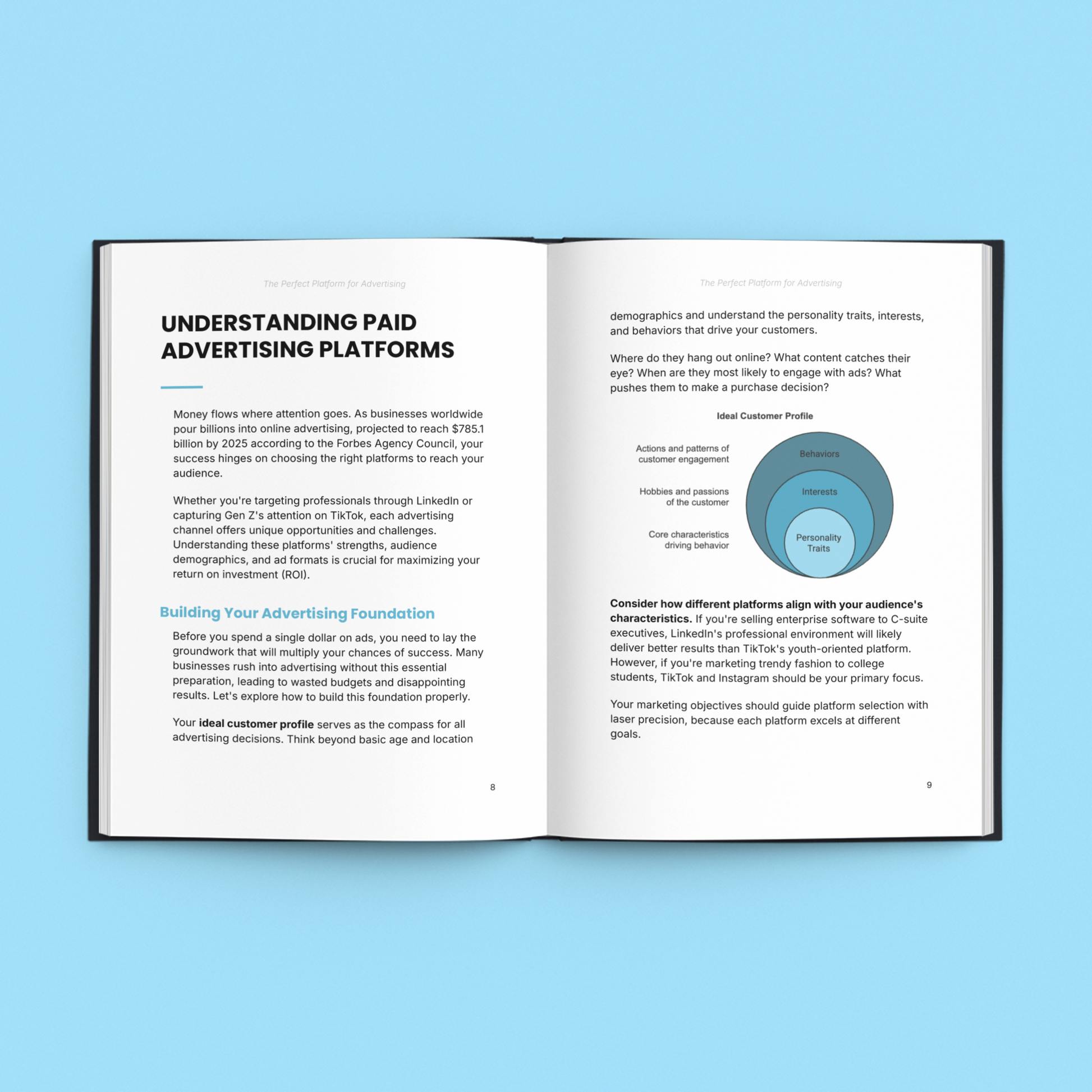 Simplicity E-Book on advertising platform course featuring insights on audience engagement and marketing strategies