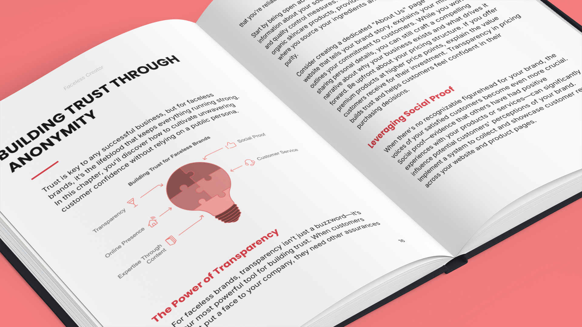 Open Simplicity faceless creator ebook showcasing trust and transparency concepts with infographic