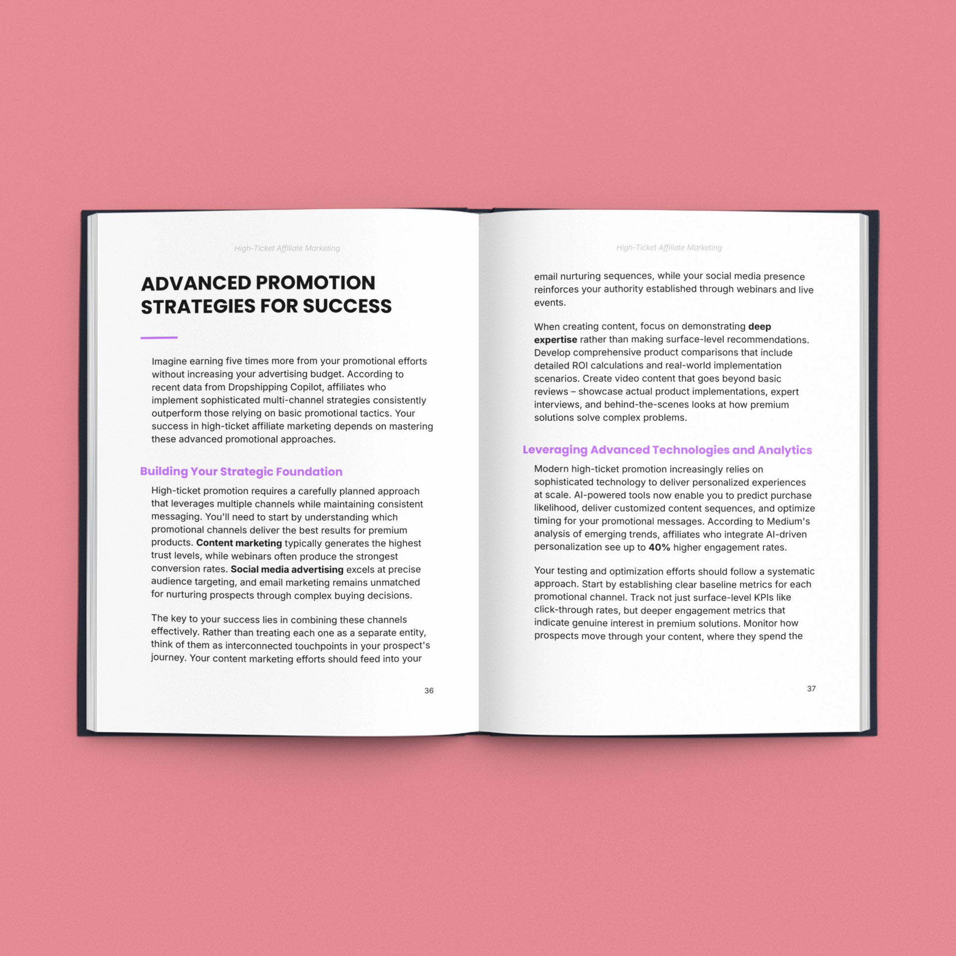 High-Ticket Affiliate Marketing Guide E-Book featuring advanced promotion strategies and analytics insights