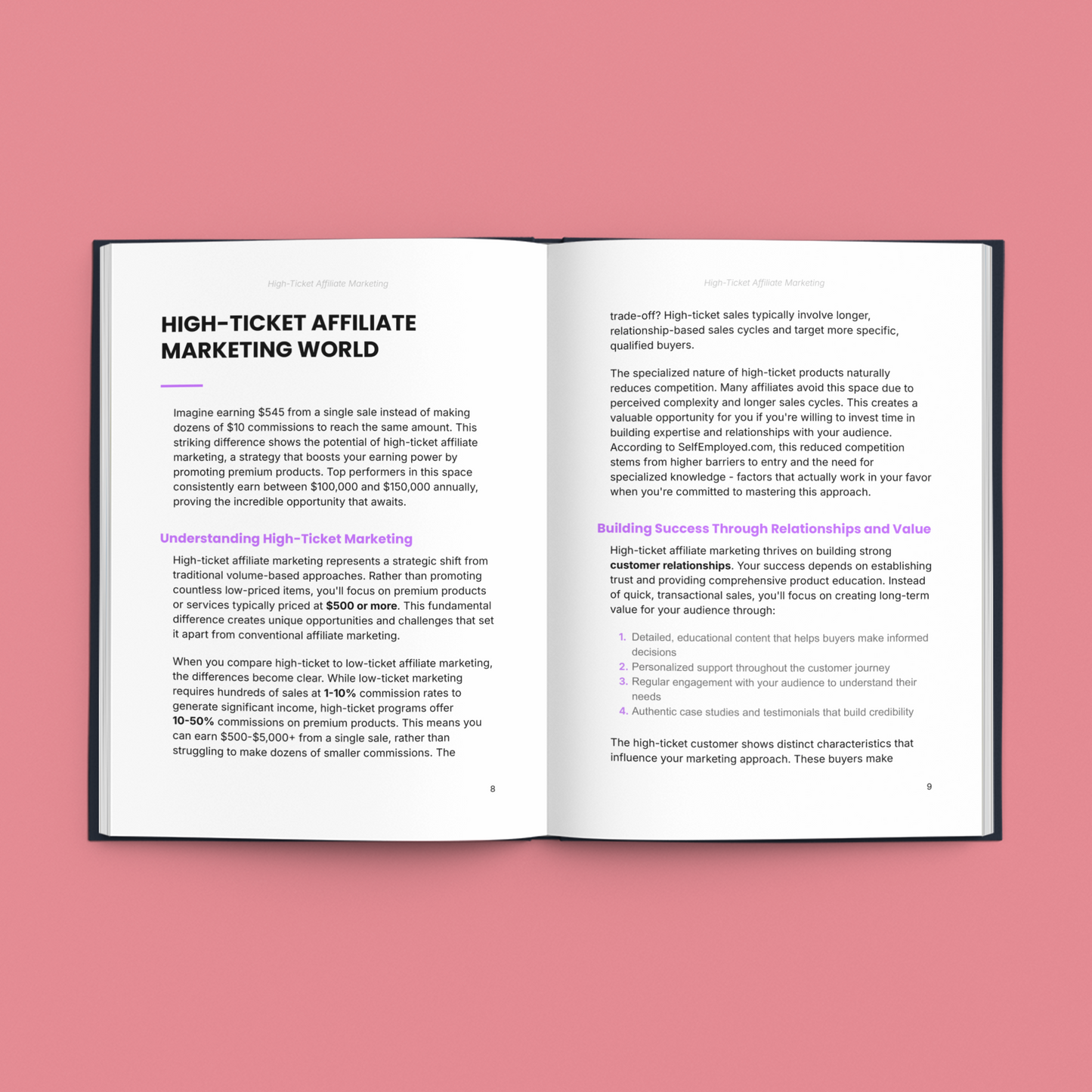 High-Ticket Affiliate Marketing Guide e-Book from Simplicity showcasing key marketing strategies and insights