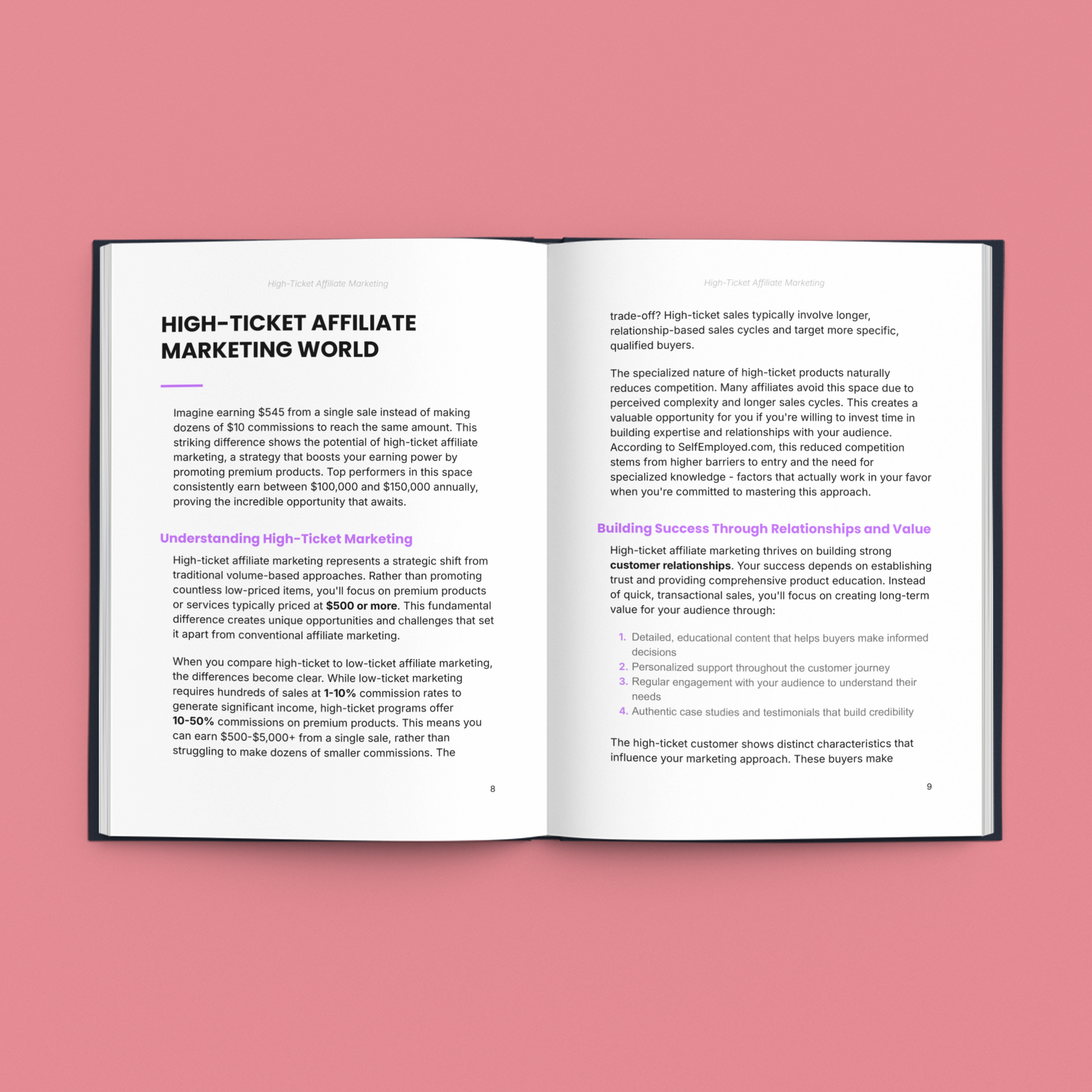 High-Ticket Affiliate Marketing Guide e-Book from Simplicity showcasing key marketing strategies and insights