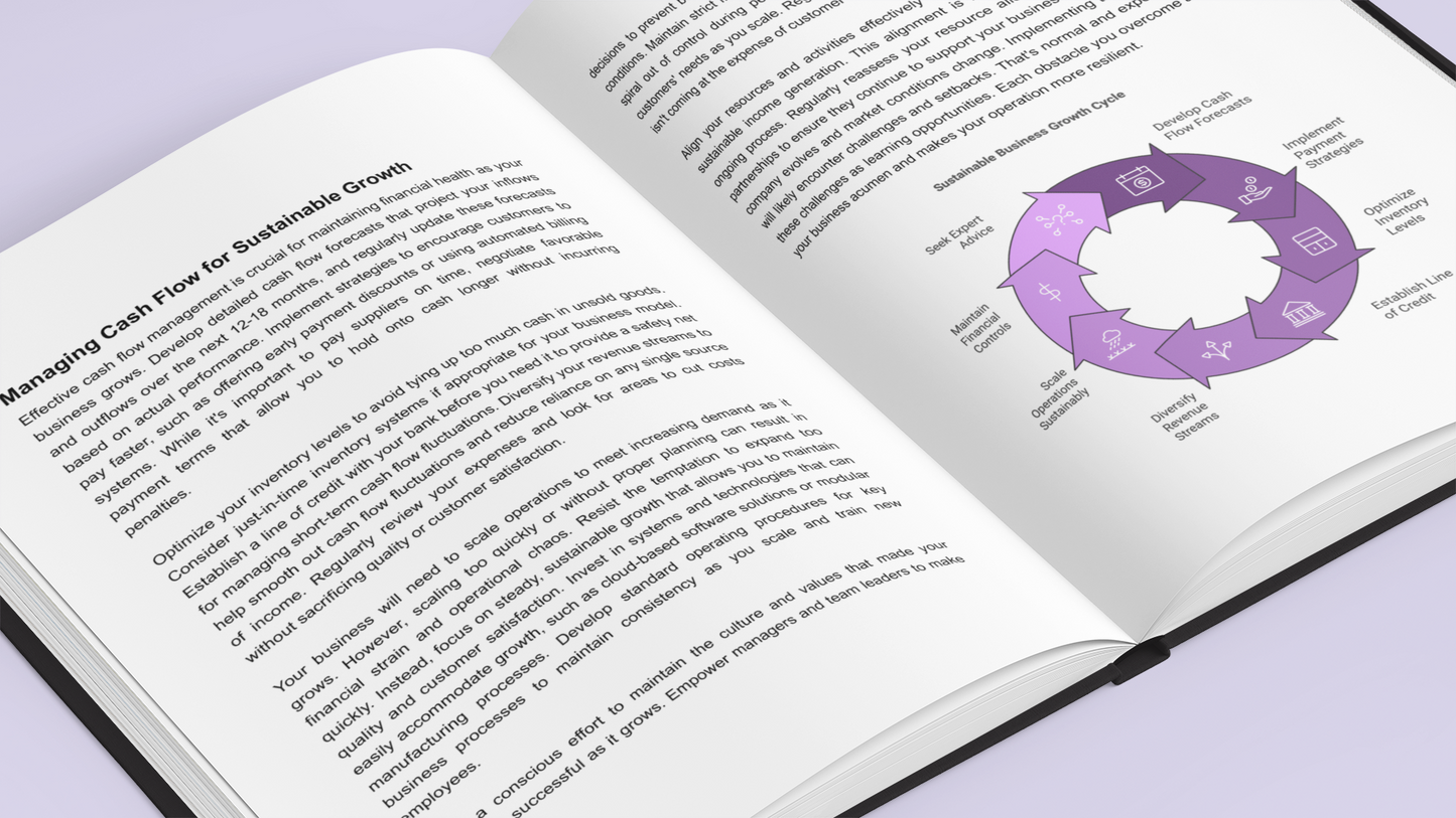 Open Simplicity e-book page on managing cash flow for sustainable growth, teaching how to create profitable business