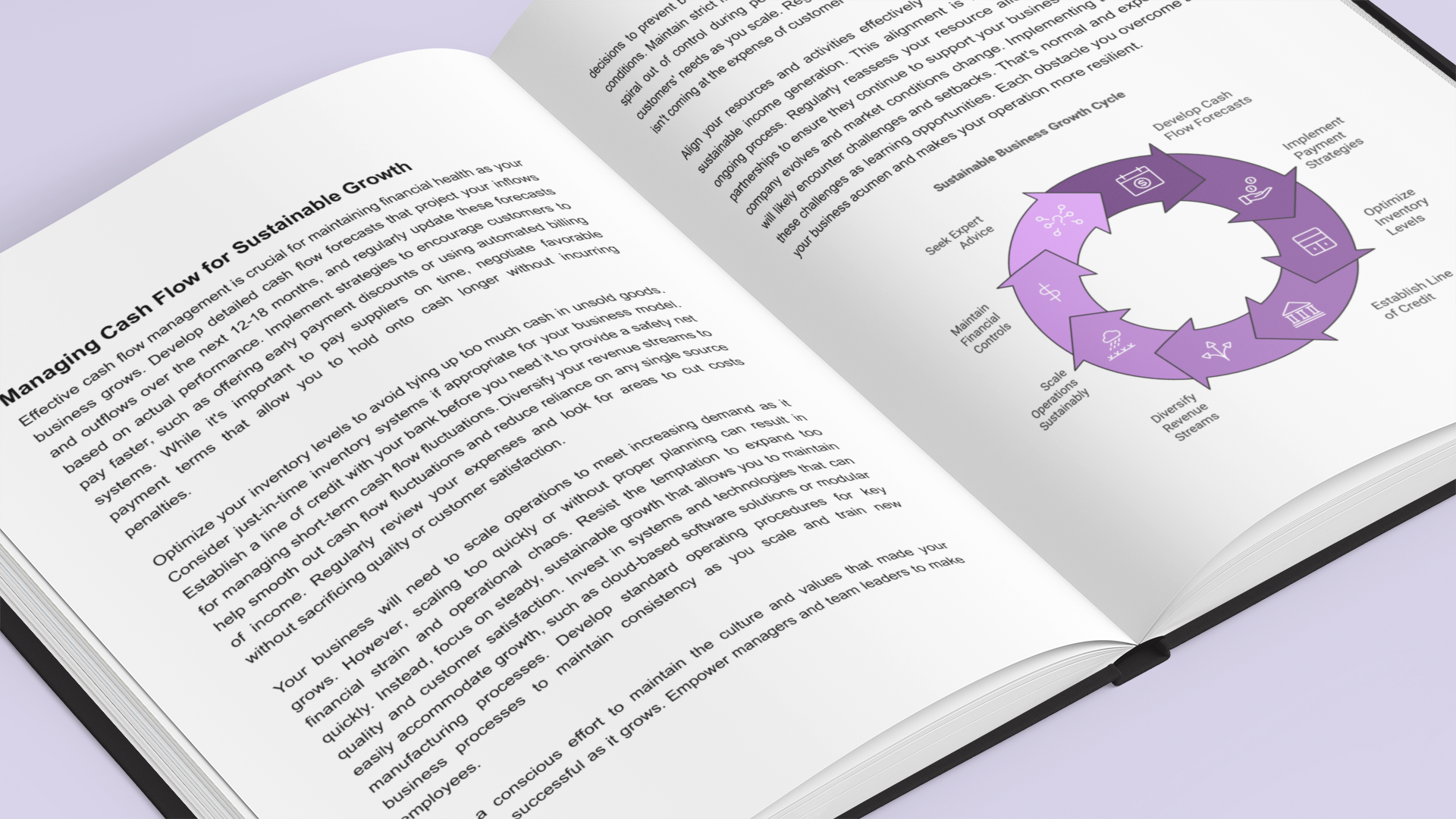Open Simplicity e-book page on managing cash flow for sustainable growth, teaching how to create profitable business