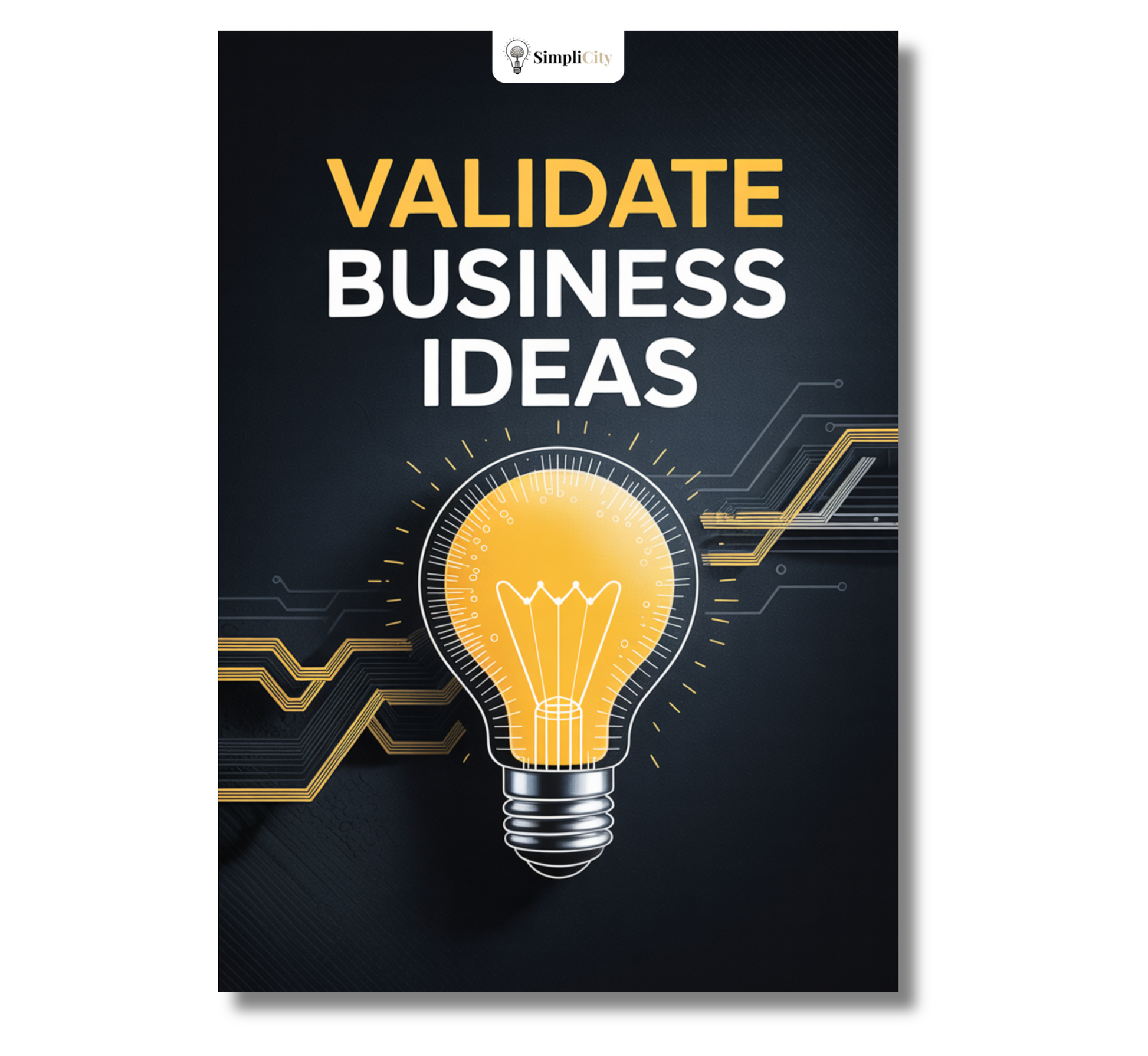 Simplicity E-Book cover on how to validate a startup idea with a lightbulb graphic
