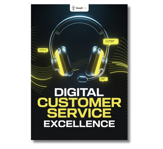 E-Book on Digital Customer Service Excellence featuring online customer service strategies and headset graphic