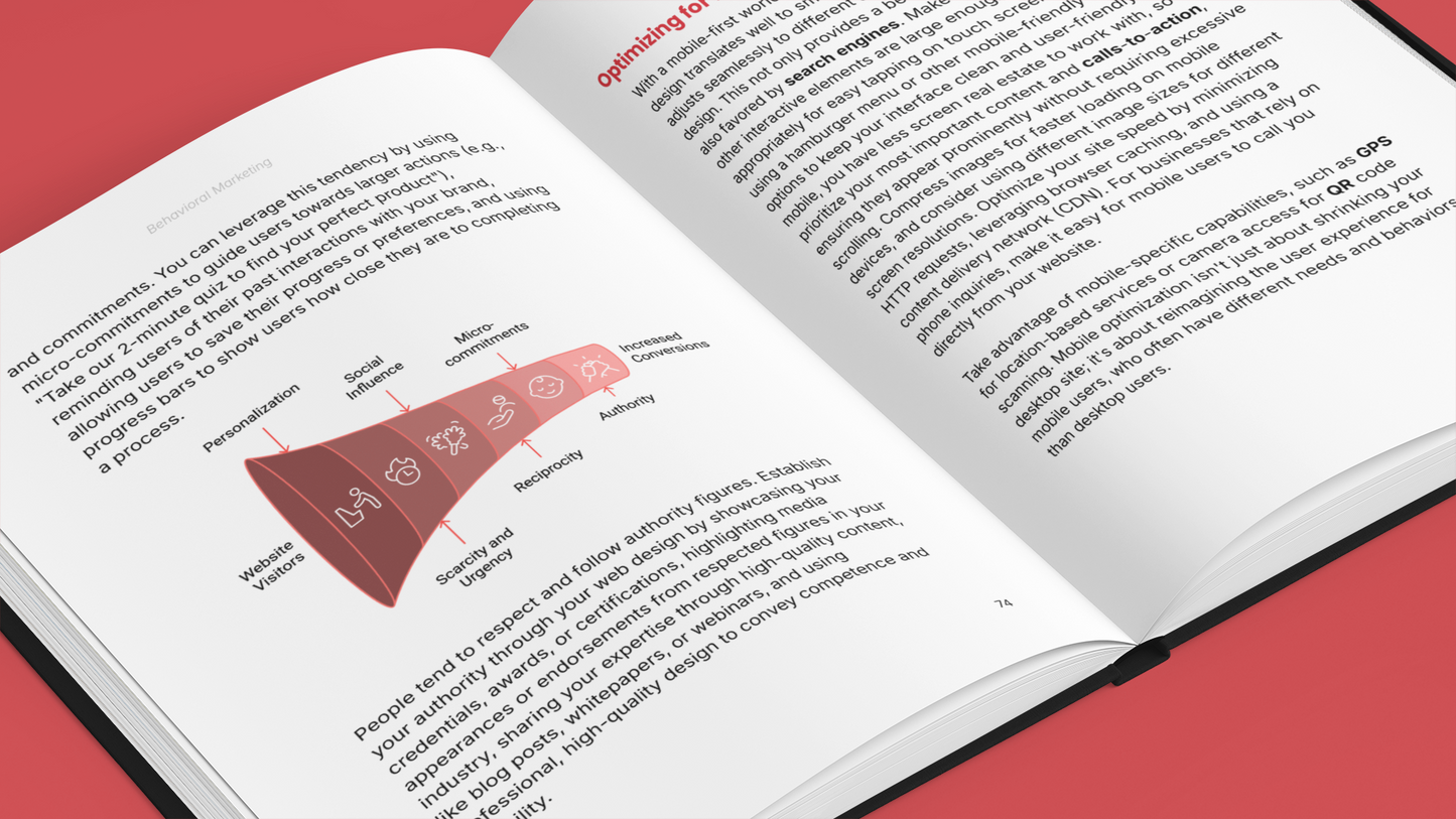 Open e-book by Simplicity on predictable decisions in marketing with a visual diagram and text
