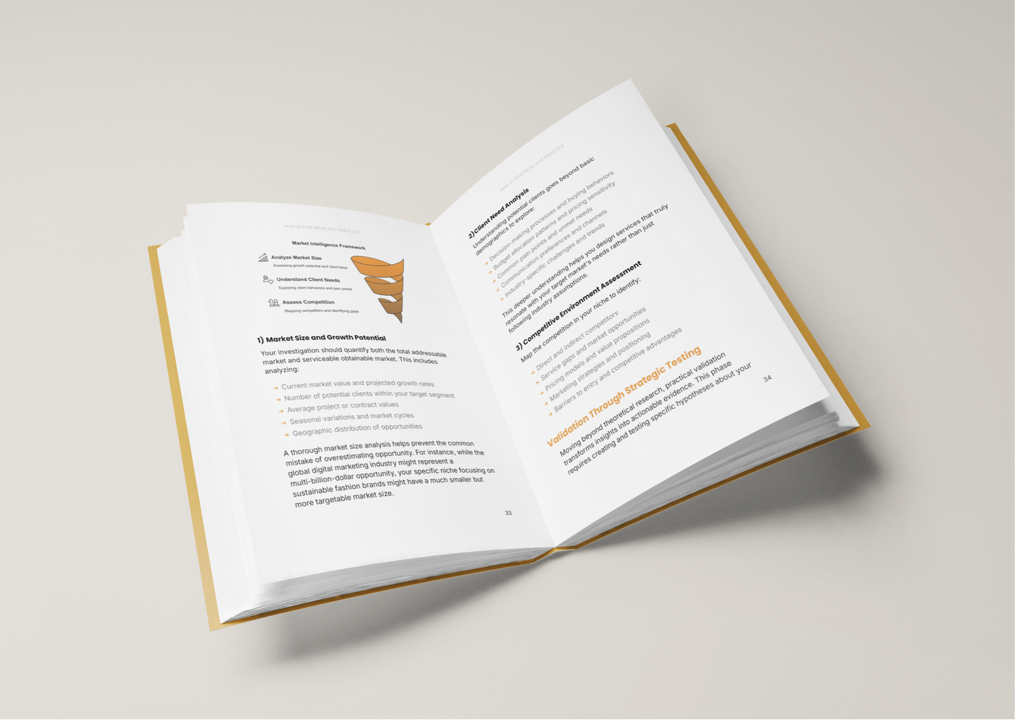 Simplicity E-Book on profitable niche strategies with open pages showing detailed content