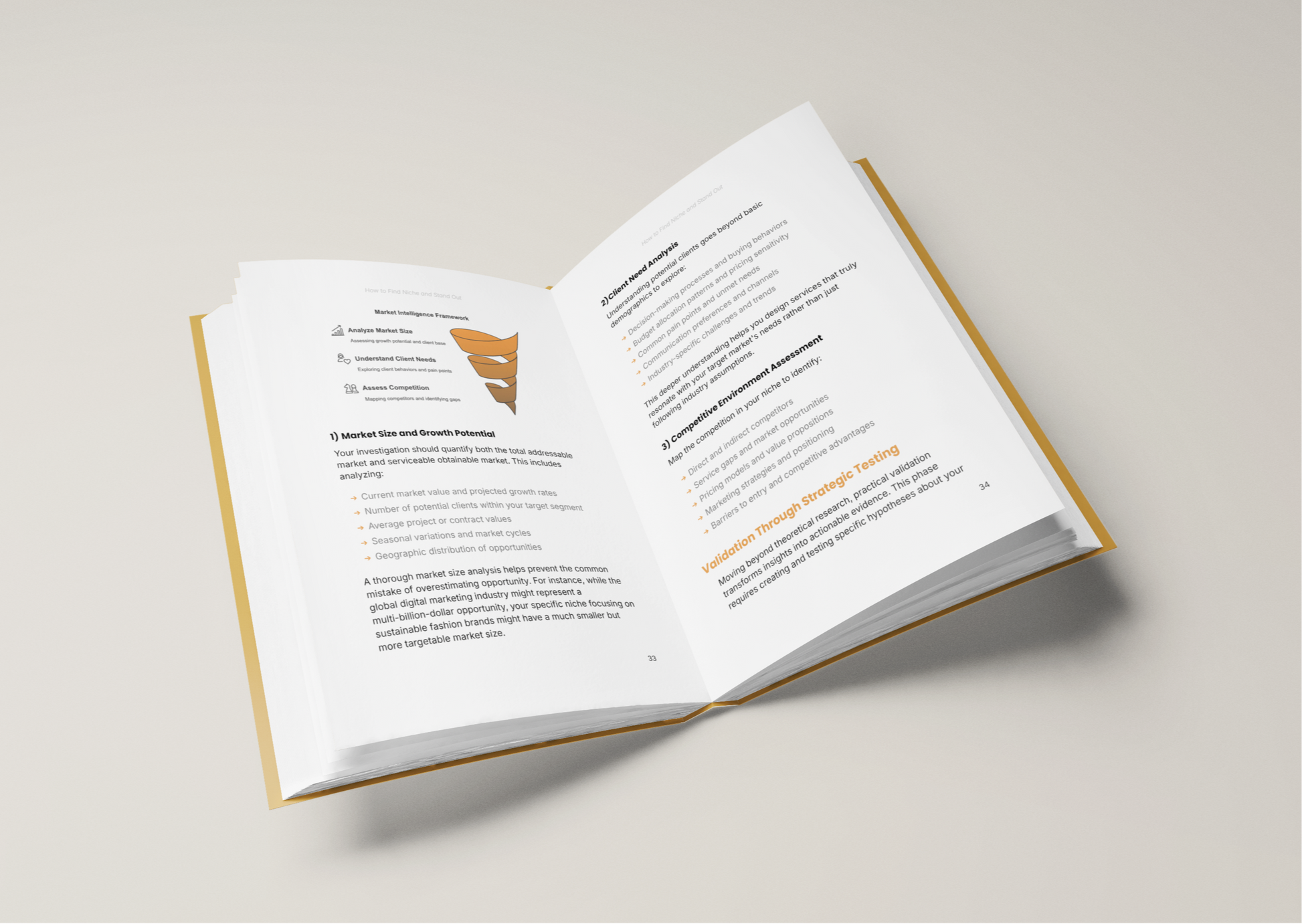 Simplicity E-Book on profitable niche strategies with open pages showing detailed content