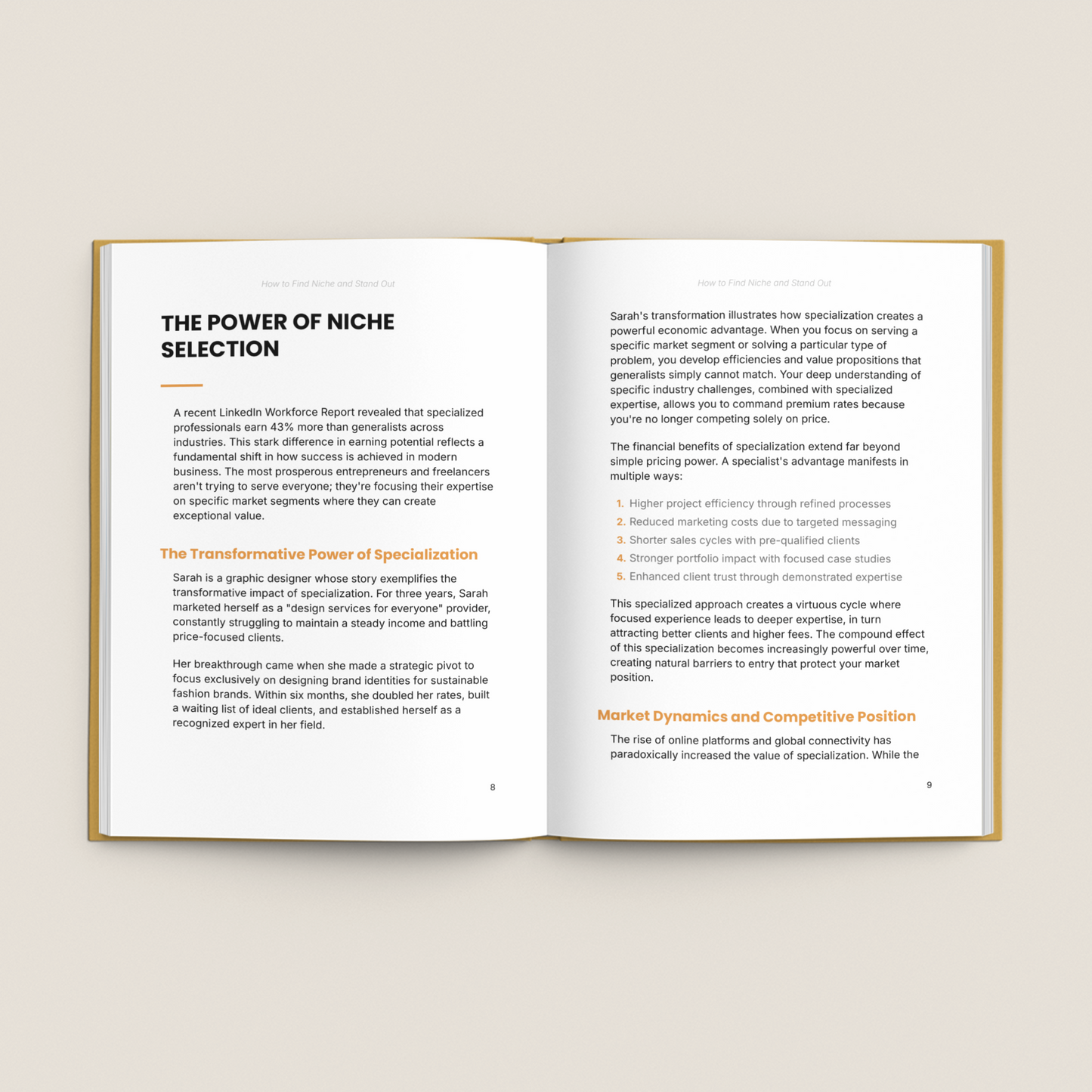 Simplicity E-Book on profitable niche strategies showcasing highlighted text and pages