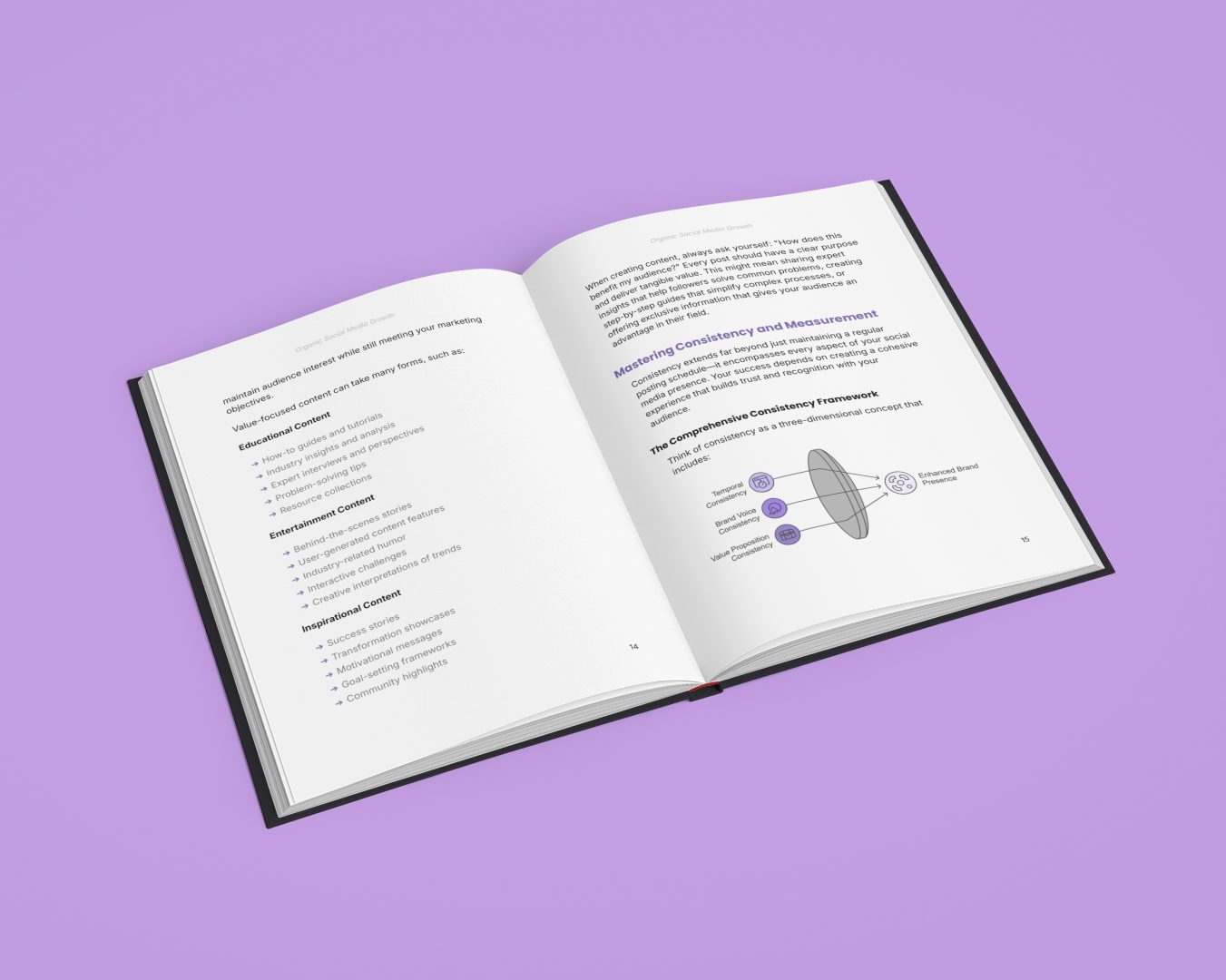 Open Simplicity E-Book on social media growth strategies with clear text and diagrams
