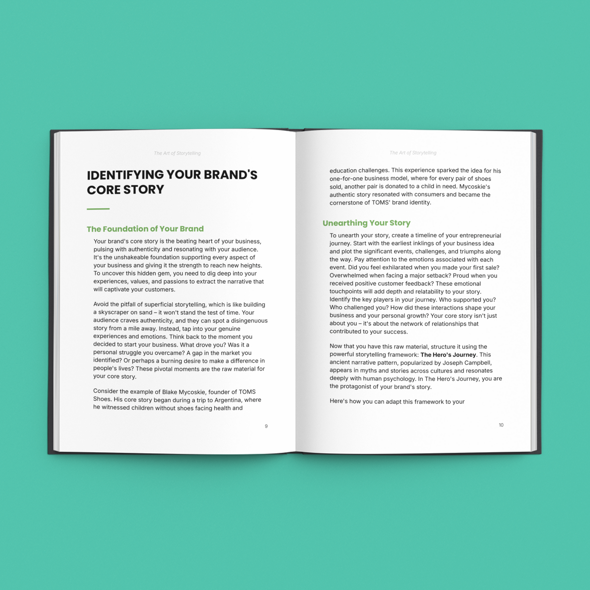 Open e-Book on storytelling techniques course with chapters on brand identity and core story development