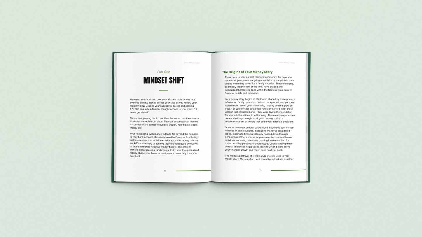 Simplicity digital personal finance guide showcasing open pages with text and green accents