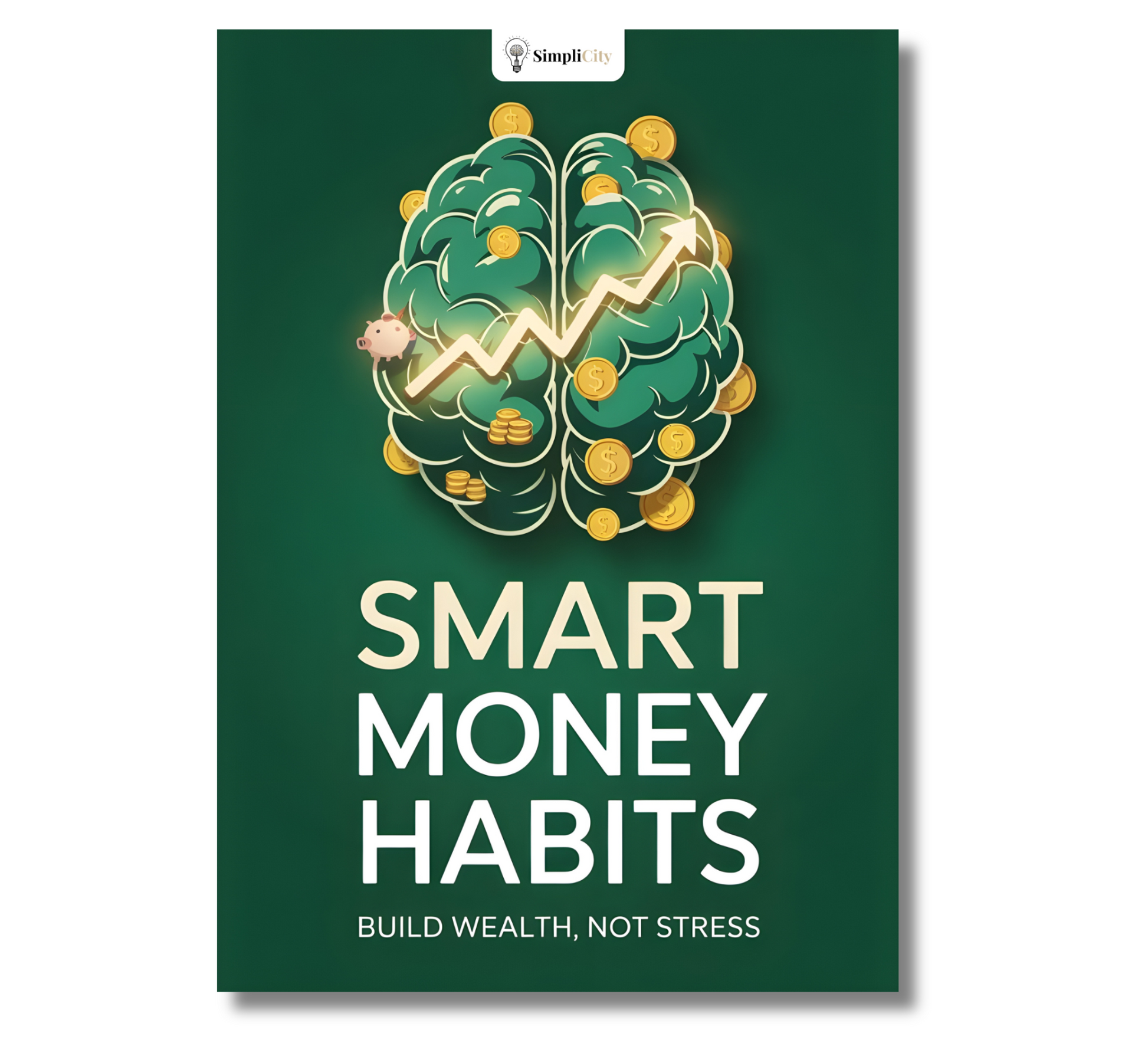 Simplicity Smart Money Habits E-Book Cover featuring a brain with coins and a wealth graph, digital personal finance guide