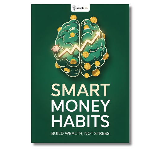Simplicity Smart Money Habits E-Book Cover featuring a brain with coins and a wealth graph, digital personal finance guide
