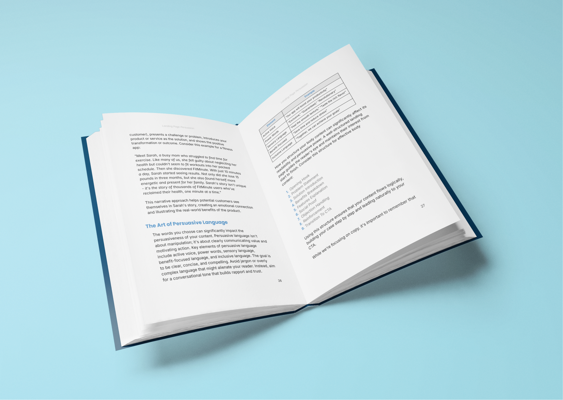 Simplicity E-Book on how to increase sales with landing pages featuring clear text and diagrams