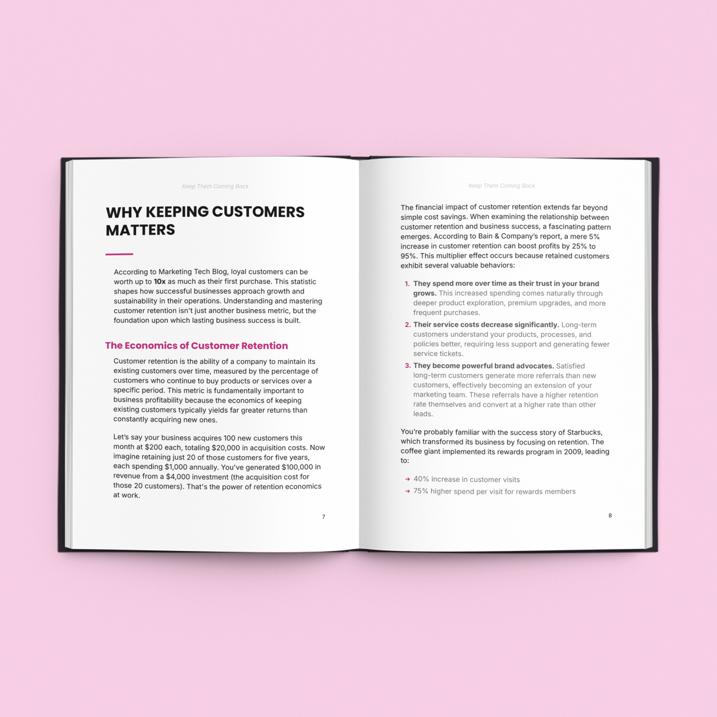 Open E-Book titled Why Keeping Customers Matters featuring the repeat sales guide for customer retention strategies