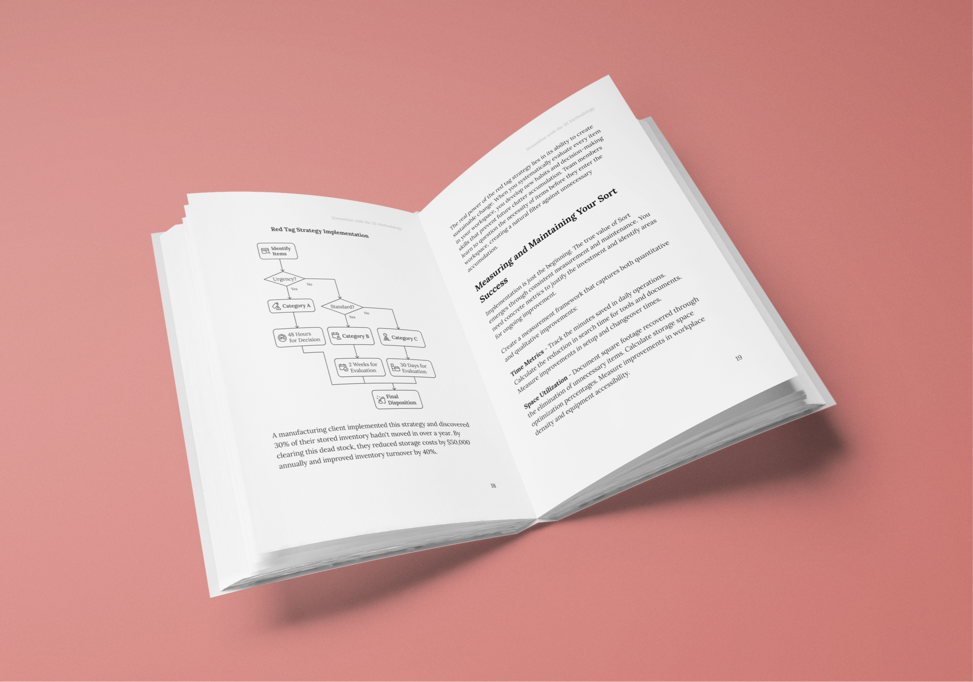 Simplicity E-Book on streamlining process with 5S featuring flowcharts and detailed strategies for efficiency