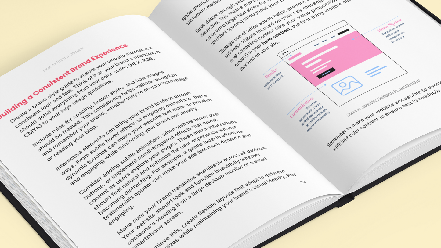 Open E-Book from Simplicity featuring a website building guide with design tips and strategies
