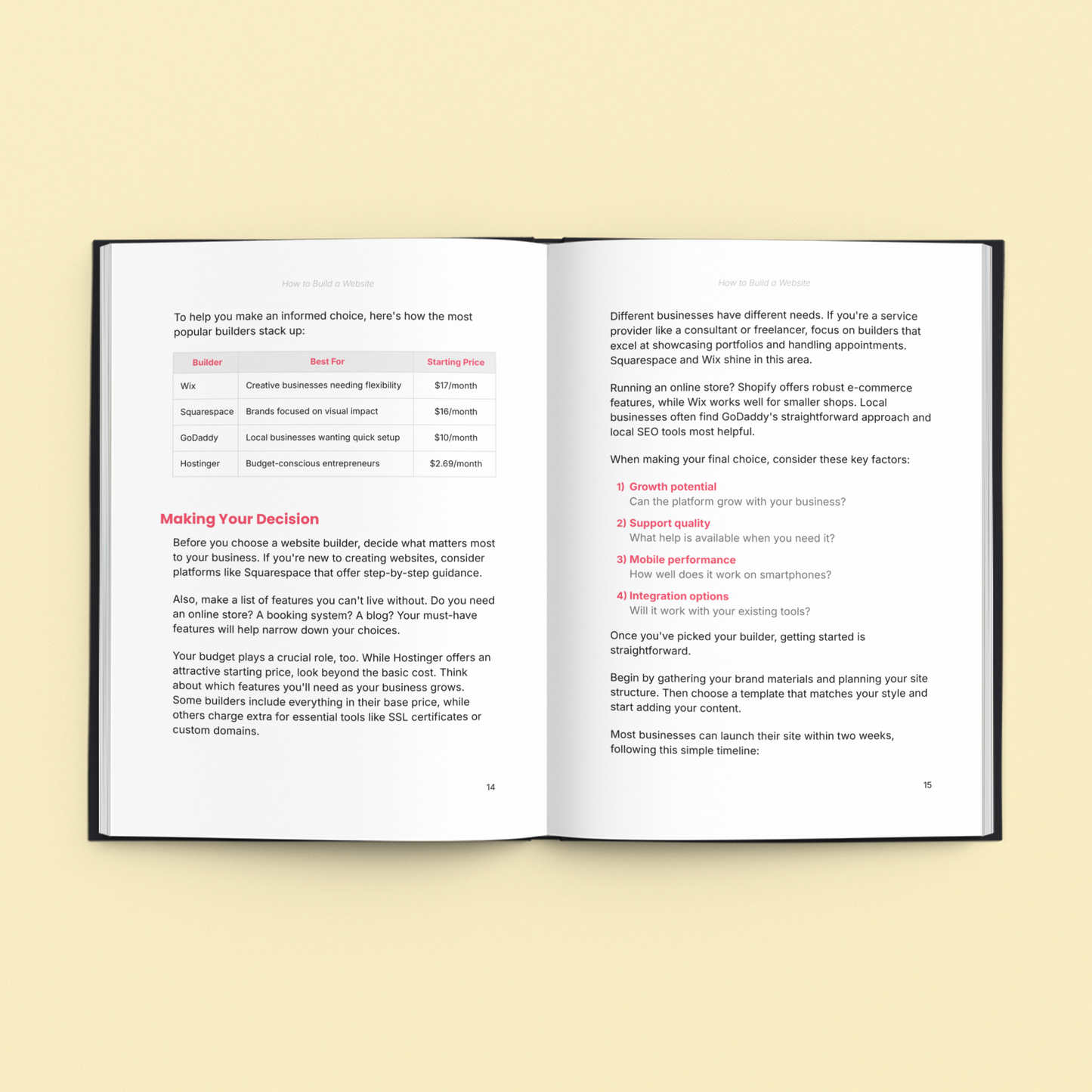 Simplicity E-Book featuring a comprehensive website building guide for beginners and professionals