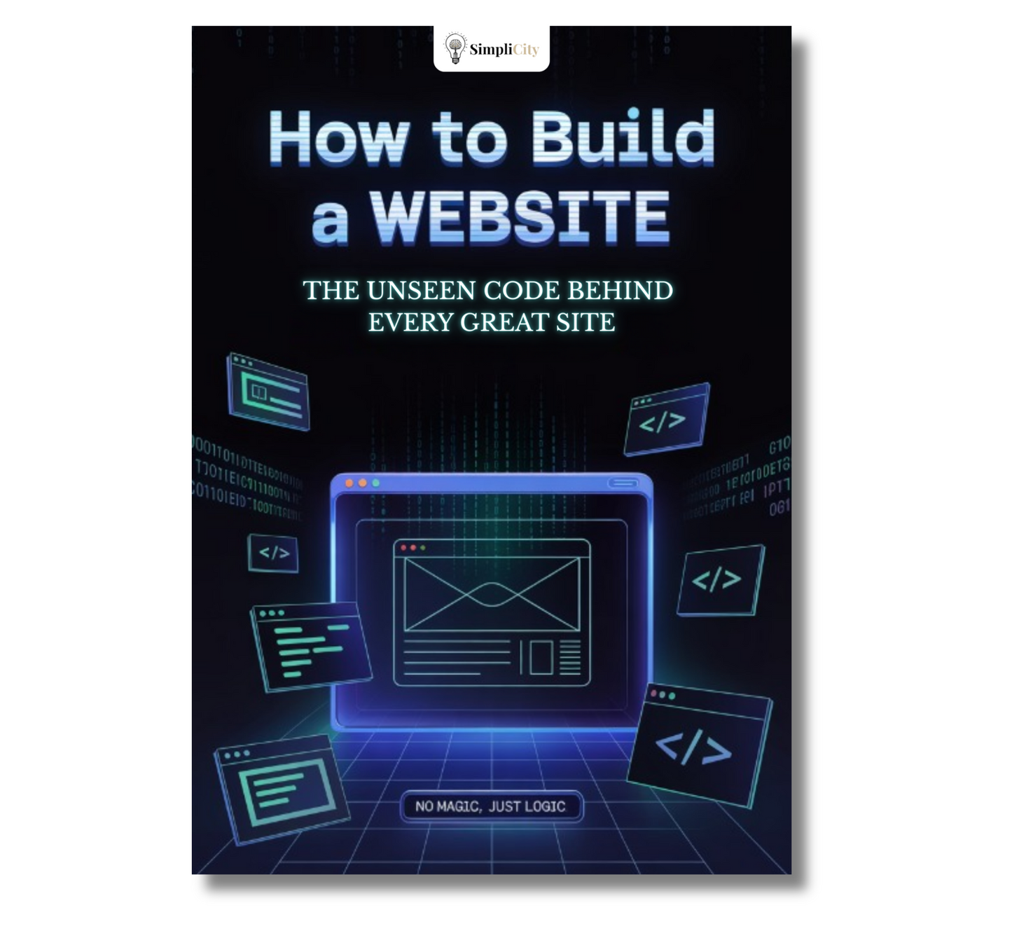 Simplicity E-Book How to Build a WEBSITE featuring a website building guide and coding visuals