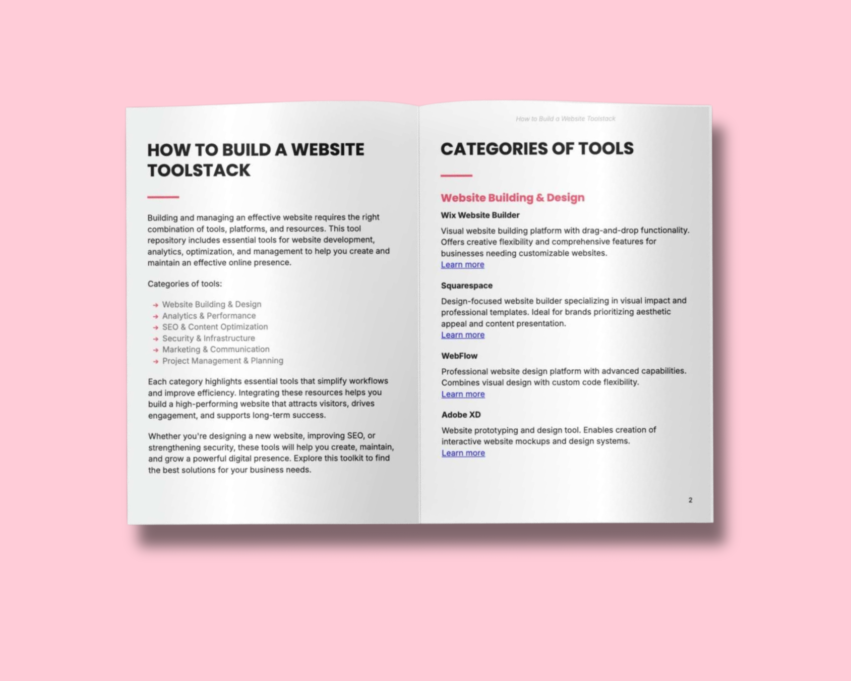 Simplicity simple website builder toolkit brochure showcasing tools for website building and design